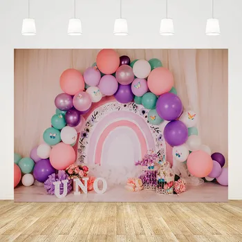 Фон для фотосъемки Mehofond В Богемном Стиле, Радужный воздушный шар с цветами Для Вечеринки в честь 1-го Дня Рождения принцессы, Фон для Фотостудии с тортом