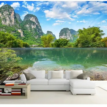 Фотообои на заказ, 3D Пейзаж, Горы и прозрачные воды, красивый самоклеящийся водонепроницаемый плакат Papel De Pared