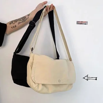 Холщовая сумка Для студенток, сумка-мессенджер на одно плечо, Школьная сумка, Женская школьная сумка, холщовая однотонная сумка-мессенджер с пряжкой