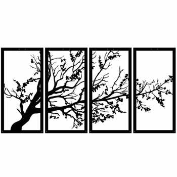 Черное Древо жизни, Осенне-весенняя картина для декора стен, 4 шт., набор из черного дерева, наклейка с лазерной резкой, украшение для стола, Дизайн домашнего офиса